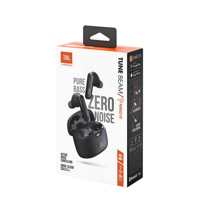 JBL TUNE BEAM AURICOLARI IN-EAR TRUE WIRELESS BLUETOOTH CON CANCELLAZIONE ATTIVA DEL RUMORE, 48H DI AUTONOMIA, NERO