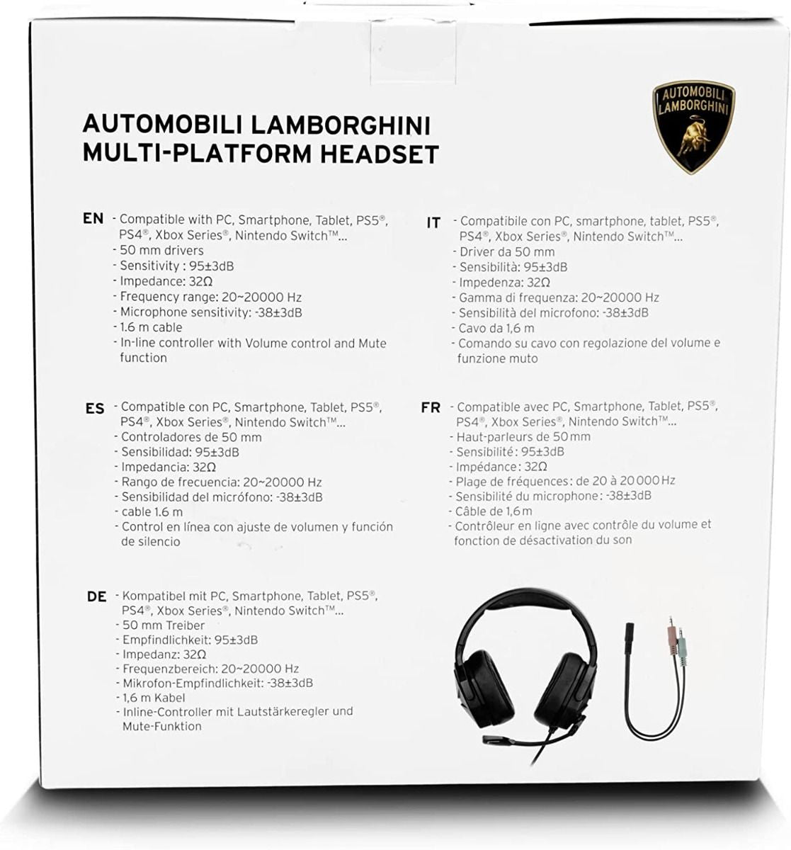 LAMBORGHINI CUFFIE GAMING CON MICROFONO PER PC PS4 PS5 XBOX SMARTPHONE NINTENDO SWITCH